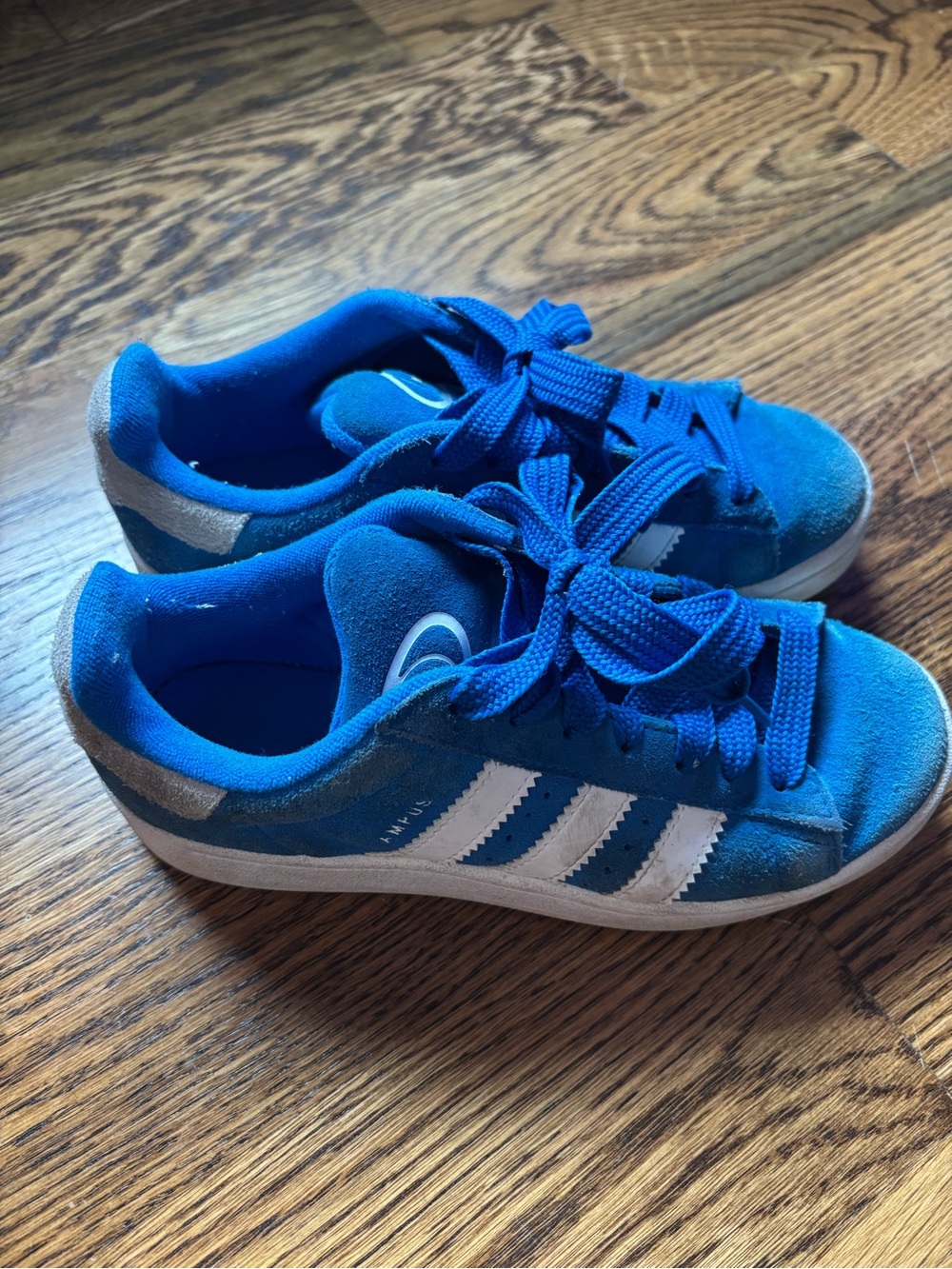 adidas Kids Blue Suede Sneakers with White Stripes